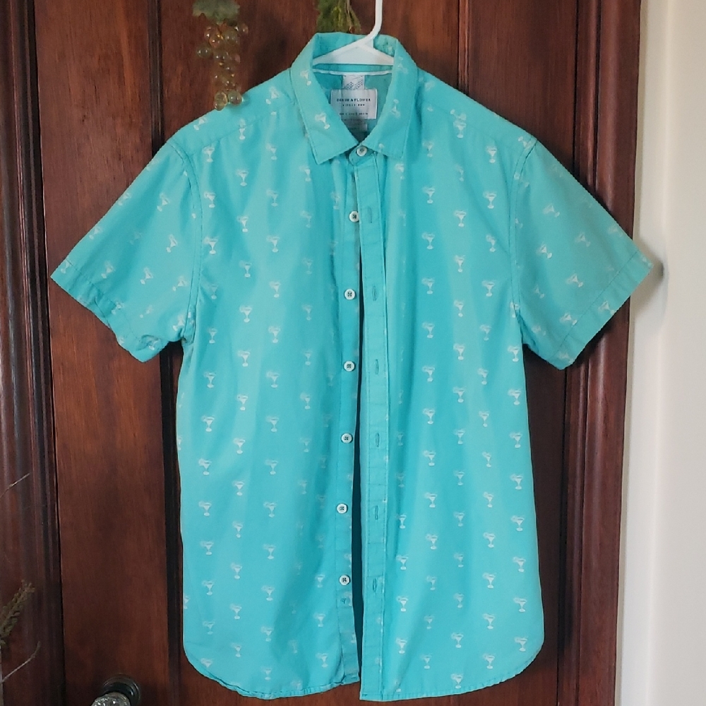 Denim & Flower Blue Ricky Singh Coctail Shirt 🍹 Size Small